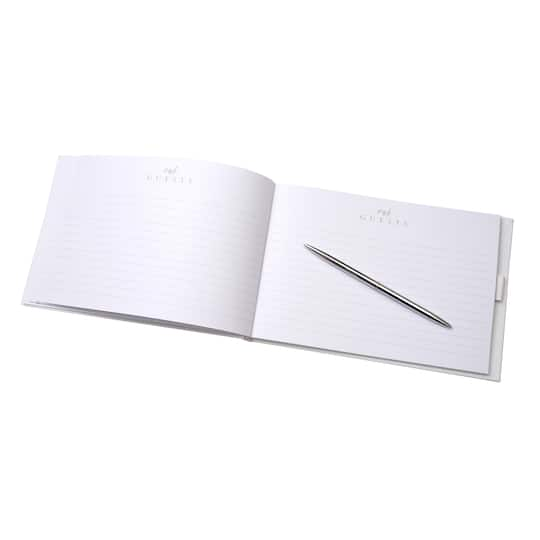 Style Me Pretty Silver &#x26; White Guestbook with Pen